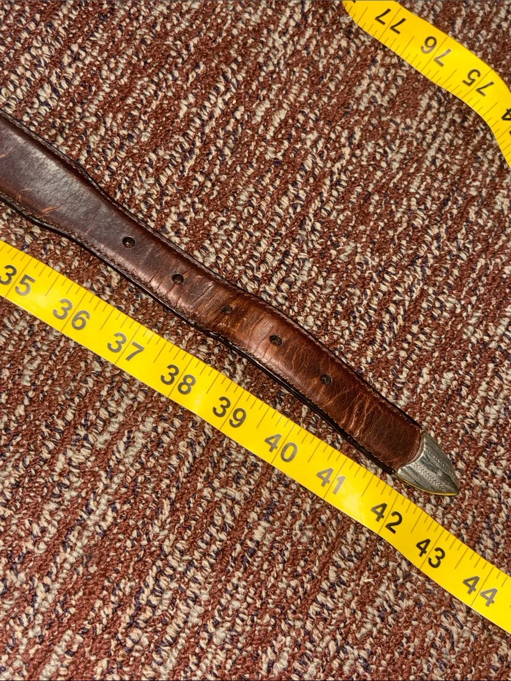 Vintage Danbury brown leather belt golf club concho preppy silver buckle belt